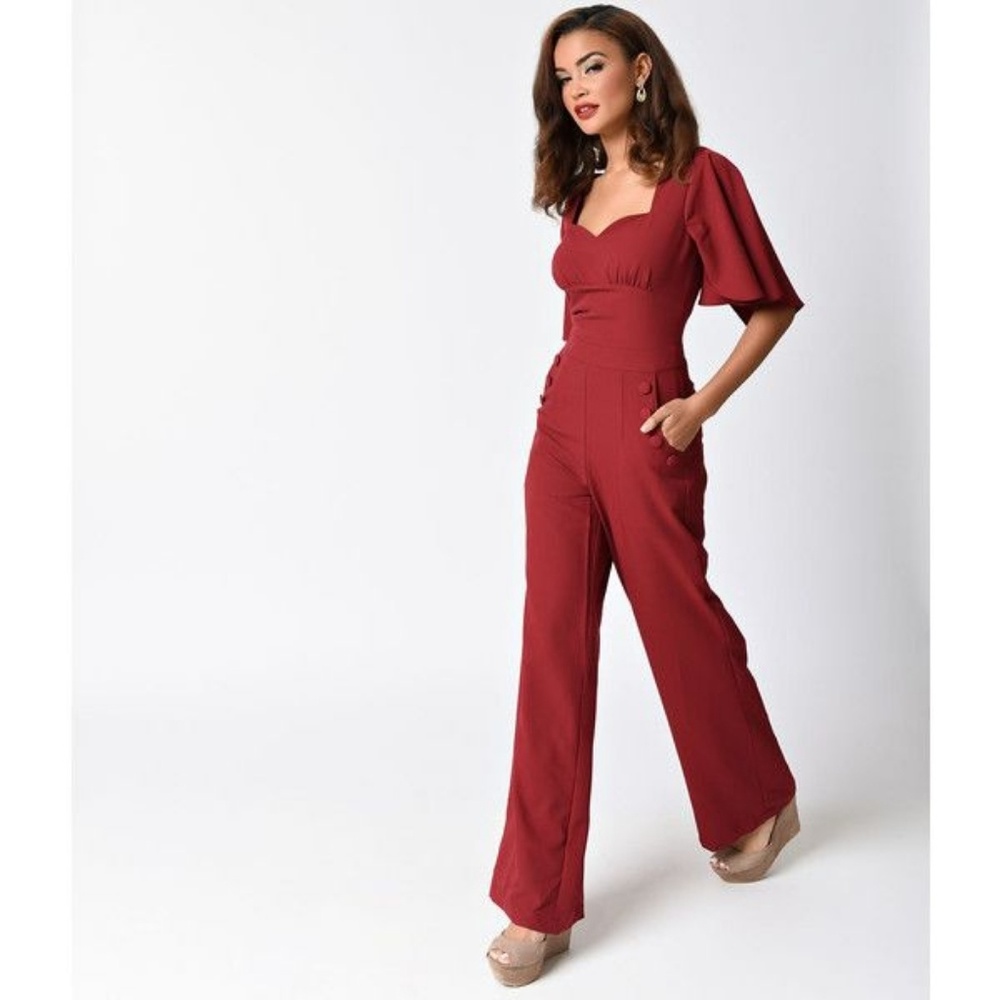 NWOT Voodoo Vixen Burgundy Cape Sleeve Jumpsuit